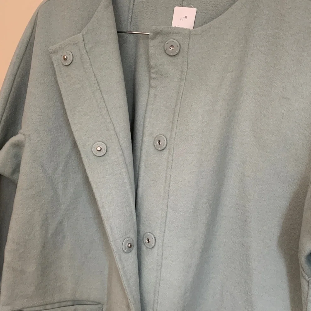 J. Jill Light Aqua Very Soft Wool Jacket Size Large Hidden Snap Closure - Picture 3 of 9
